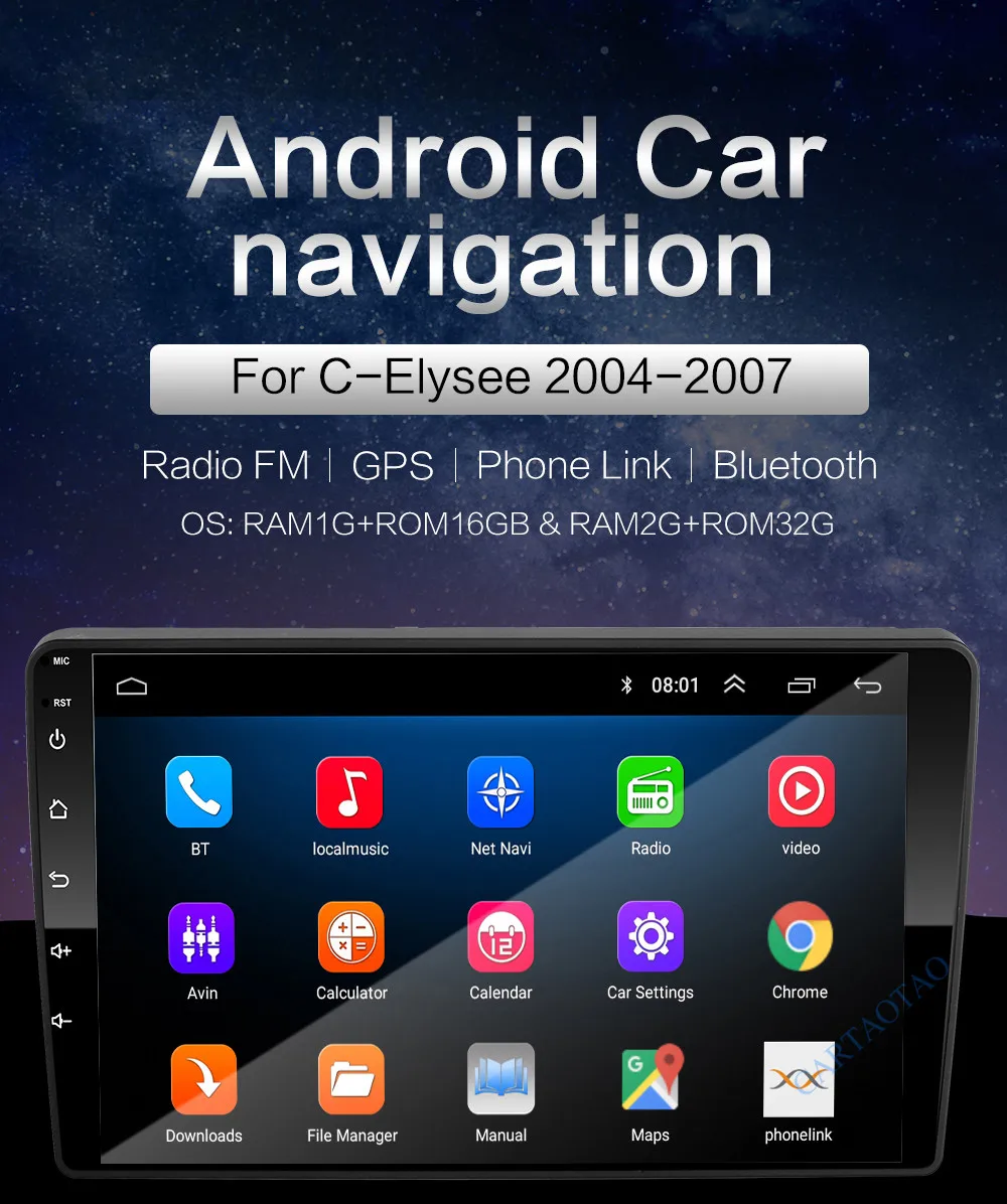 2 din Android 8,1 GO Автомобильный мультимедийный плеер для peugeot 301/C-Elysee 2004-2007 2.5D hd-навигатор для автомобиля gps навигация Bluetooth плеер