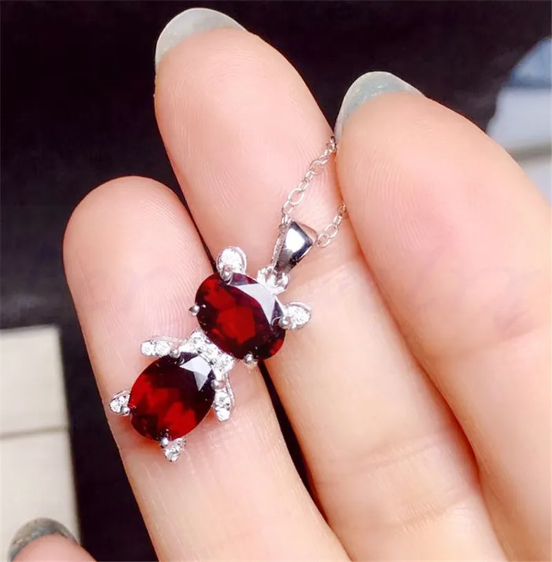 Медведь стиль ожерелье натуральной Гранат 925 серебро Fine jewelry 1.5ct* 2 шт. драгоценных камней# T18100401