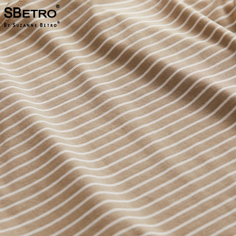 SBetro Stripe Female T-shirts Taupe Side Lacing Scoopneck Cap Sleeve Fashion Tunic Casual Summer Women Tops Tee | Женская одежда