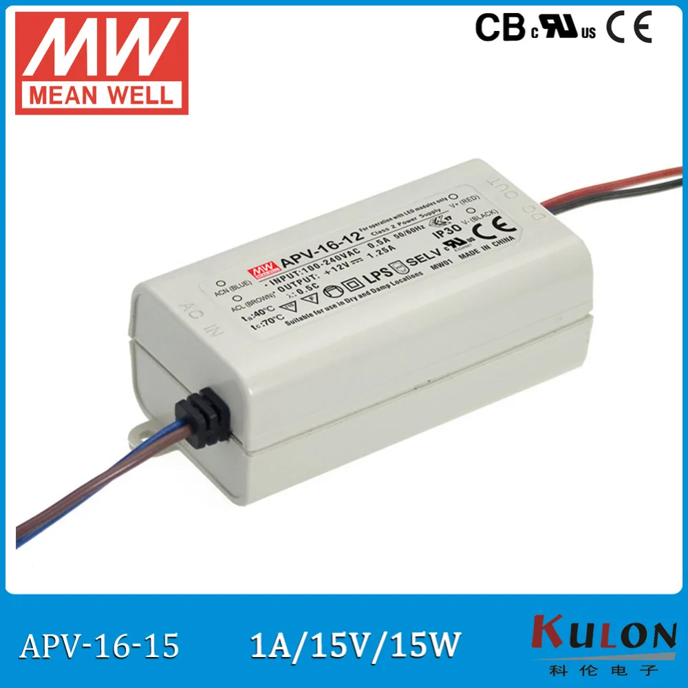 Бесплатная доставка Meanwell Светодиодный драйвер APV 16 один Выход 12W 5V 12V 15V 24V IP42