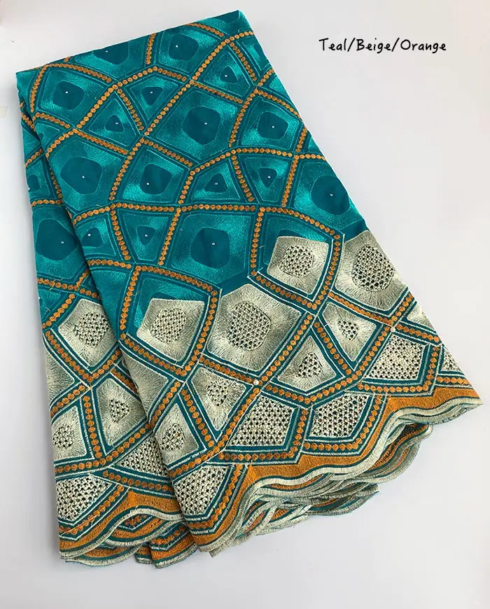 Teal Beige Orange Мягкий хлопок кружева полная вышивка африканская швейцарская кружевная ткань нигерийская одежда из вуали высокое качество 5 ярдов за штуку - Цвет: Teal Beige Orange