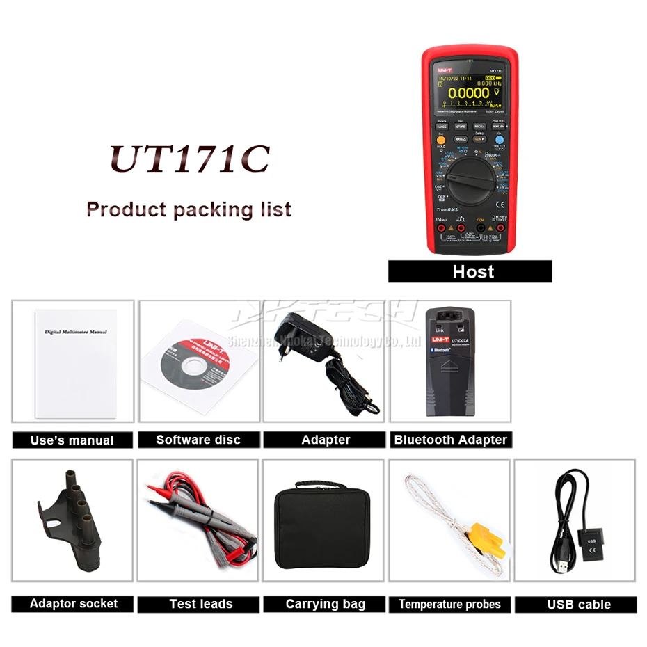 UNI-T Промышленный Цифровой мультиметр UT171A UT171B UT171C для хранения данных AC DC Вольт Ампер USB/Bluetooth передача 100 кГц LoZ - Цвет: UT171C with UT-D07A