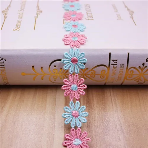2.5cm Pink blue 1 ярд, богемная кружевная отделка, этническая кружевная лента с вышивкой, разноцветный круглый шар, кисточка, помпон, бусины, подвесные воротники, аксессуары для самостоятельного изготовления - Цвет: 2.5cm Pink blue