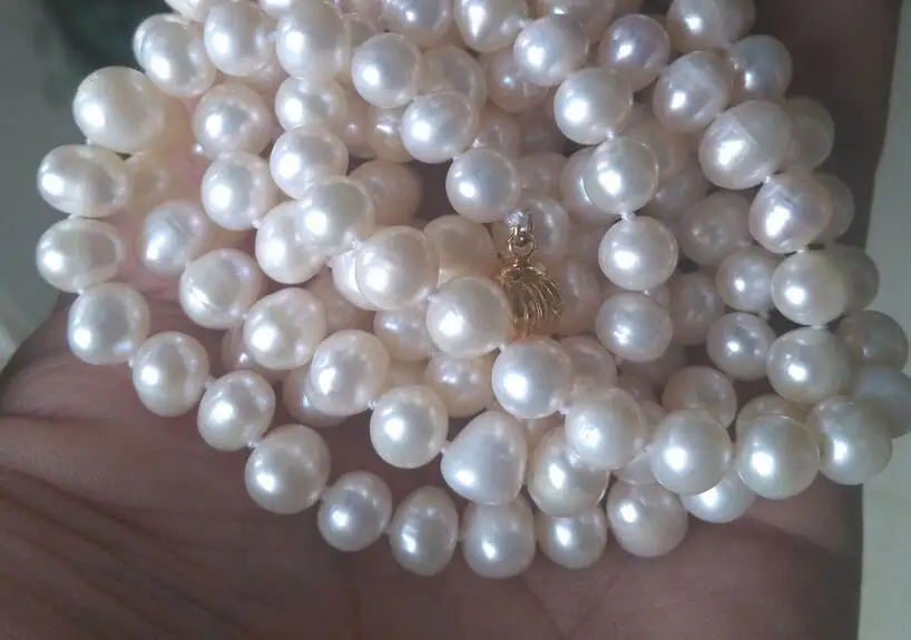 Красиво! Колье и серьги из натурального белого жемчуга Akoya набор длинных 50 &quot7-8 мм