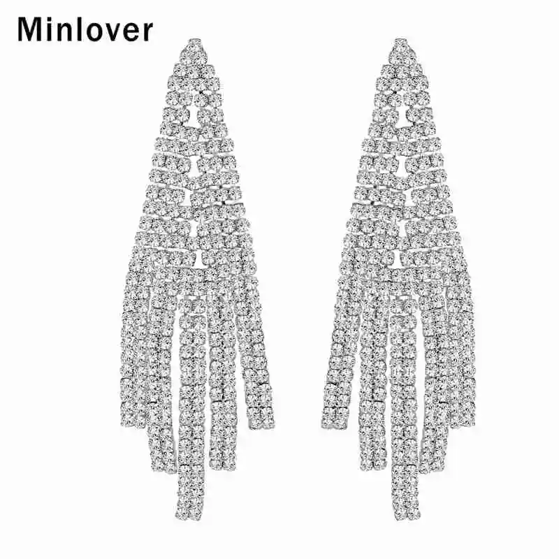 Женские серьги подвески Minlover Серебристые с кисточками и стразами для свадебной