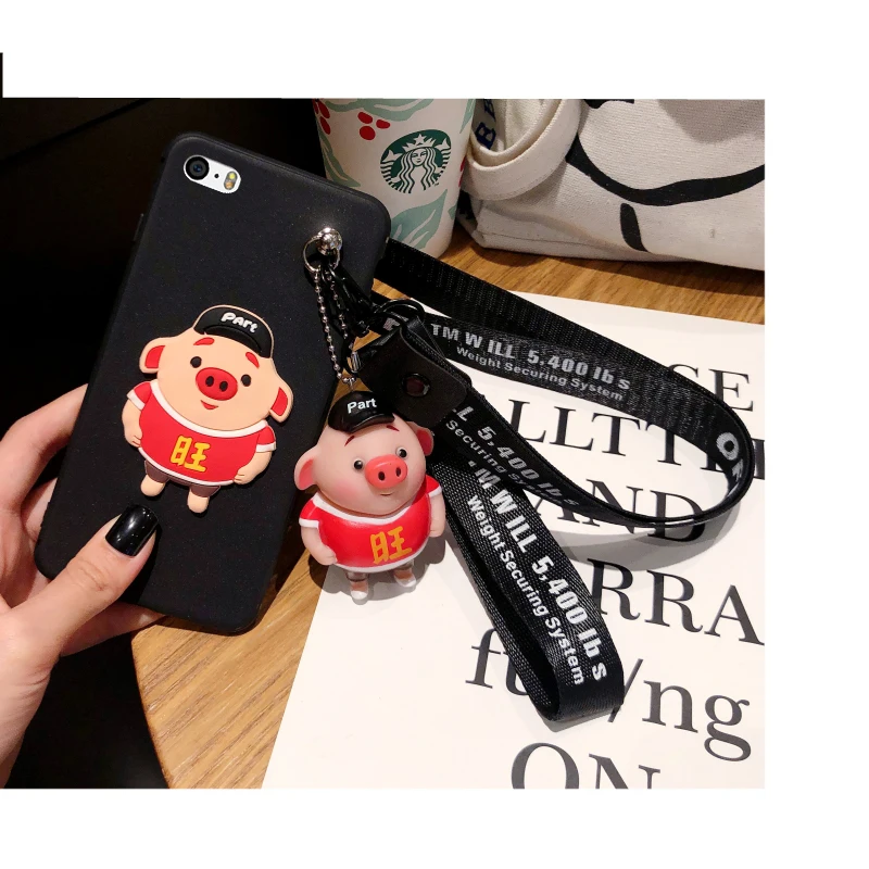 Чехол для iPhone X Красный новогодний чехол со Свинкой 5/5S/se 6 S мягкий 7/8 + ремешок