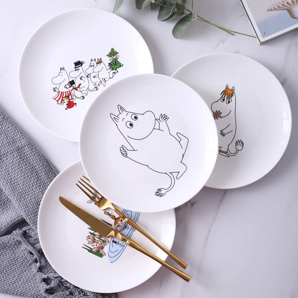 

Dinnerware 8inch Ceramic Dessert Plate White Cartoon Steak Pasta Dish Dinner Plates and Dishes 1Pc