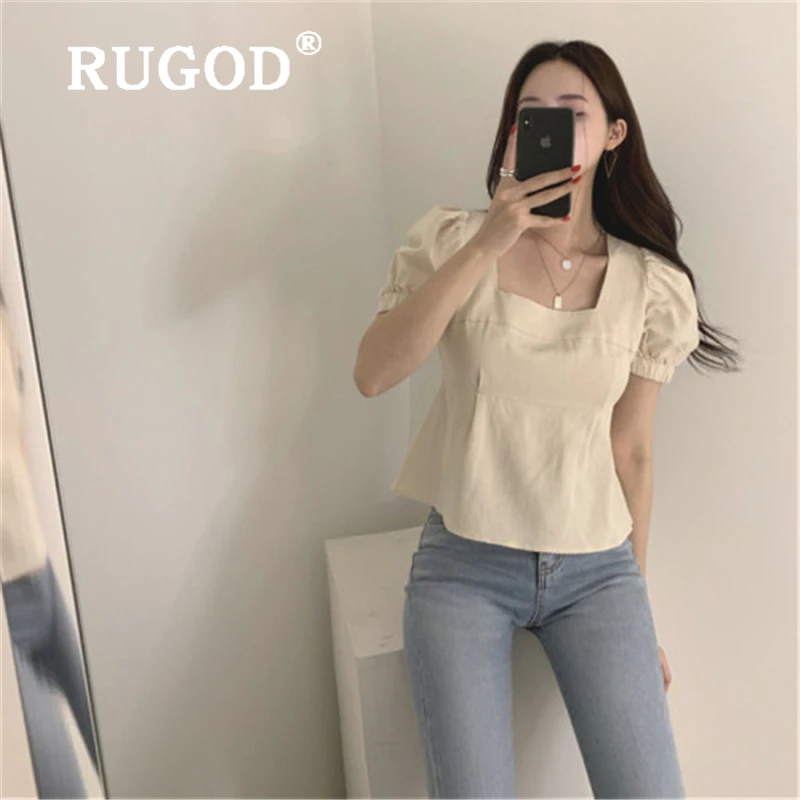 RUGOD корейский женский с пышными рукавами блузка Мода открытая спина большой бант