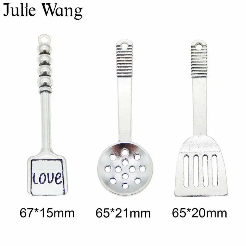 Julie Wang 3 шт. Смешанная кухонная лопатка подвески сплав античный серебряный цвет