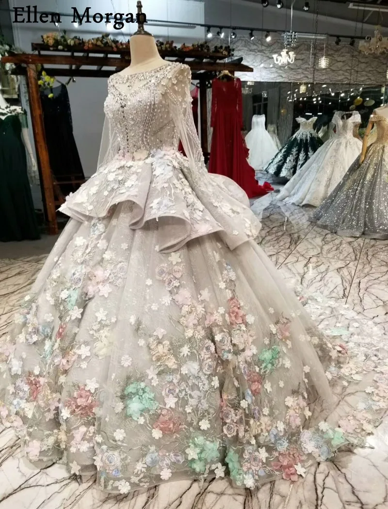 Серое кружевное бальное платье Свадебные платья 2019 Vestido De Noiva с длинными рукавами