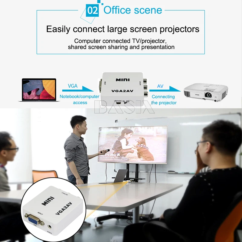 Преобразователь Basix 1080P VGA AV RCA с 3 5 мм аудио VGA2AV/CVBS адаптер для ПК к HD TV