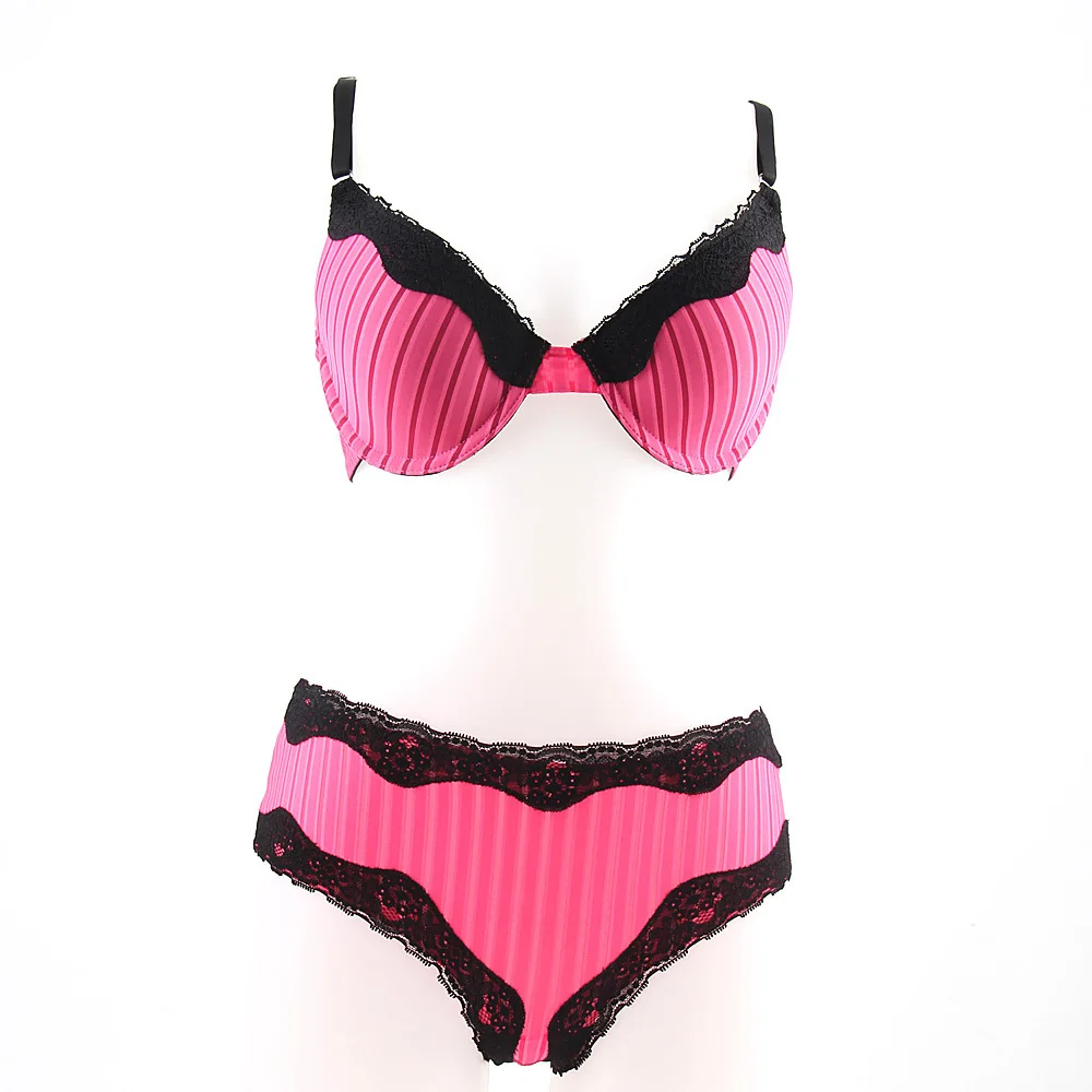 New Arrival Fashion Sexy Women Pink Bra &amp Briefs Set With Black Lace Size 34B/S 34C/M 36B/M 36C/L | Женская одежда
