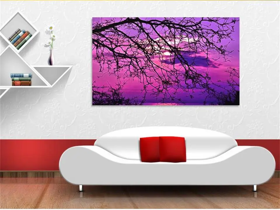 Настенные 3d обои для комнаты нетканые с изображением фиолетового заката