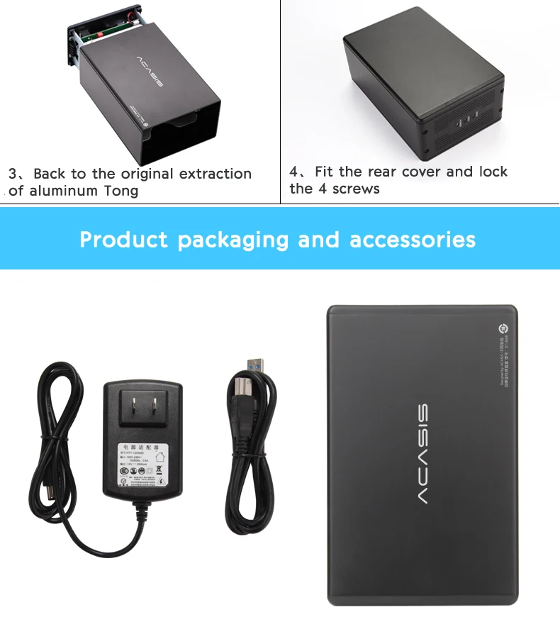 ACASIS DT-3608 SATA последовательный порт для USB3.0 мобильный жесткий диск массив RAID жесткий диск коробка Настольный 3,5 дюймов двойной жесткий диск