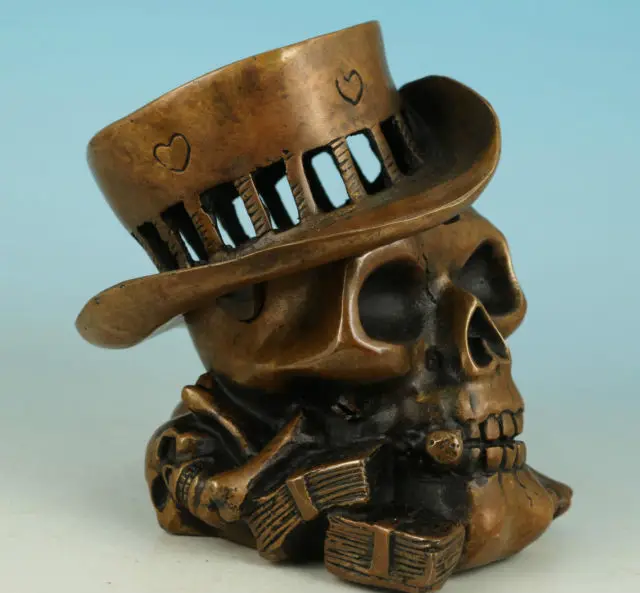 Chinese Old COOL CHINESE BRONZE COLLECTABLE HAND CASTING PIRATE DICE SKULL ASHTRAY POT Watches decoration bronze factory outlets | Дом и сад