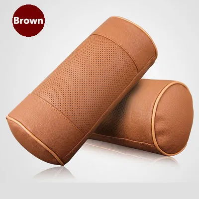 2pcs brown Натуральная кожа, подголовник автомобиля, подушки, авто Безопасность, сиденье, цилиндрическая опора для шеи, подушка, четыре сиденья, кость, защита головы - Цвет: 2pcs brown