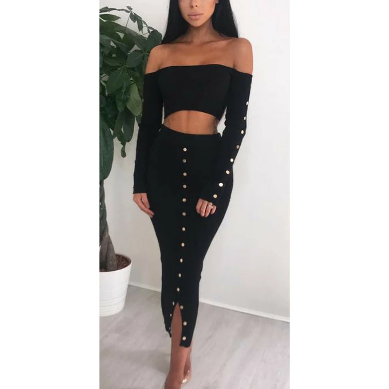 Autumn Winter Women Off Shoulder Long Sleeve Sexy Slim Two Piece Strapless Party Dresses Casual Sweater Dress | Женская одежда