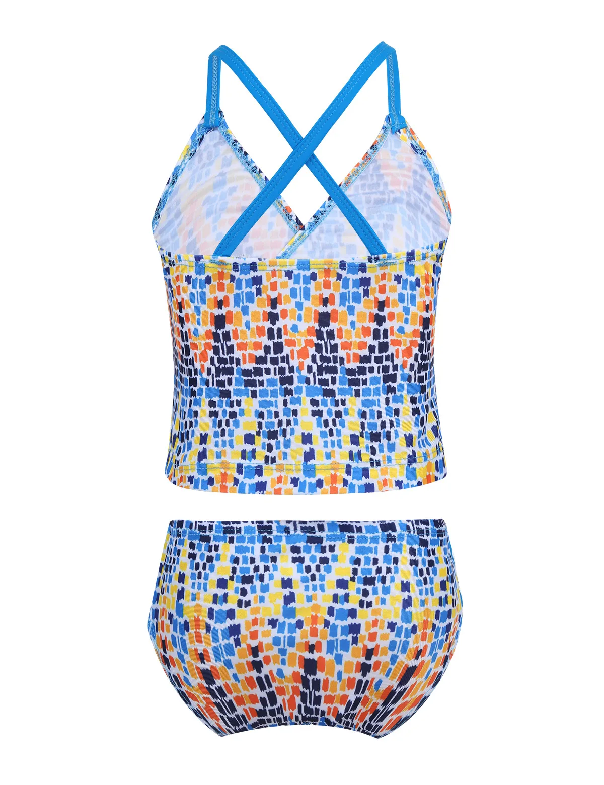 Детский купальный костюм танкини из двух предметов для подростков детская красочная одежда для плавания с цифровым принтом для девочек Женский плавательный костюм комплект бикини с шортами купальные костюмы