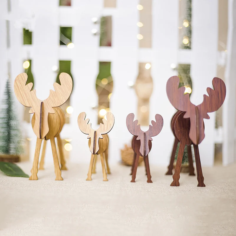 2Pcs/lot 2 Sizes Creative Wood DIY Crafts Christmas Decoration for Home Deer Elk Pendants Tree Ornaments | Дом и сад
