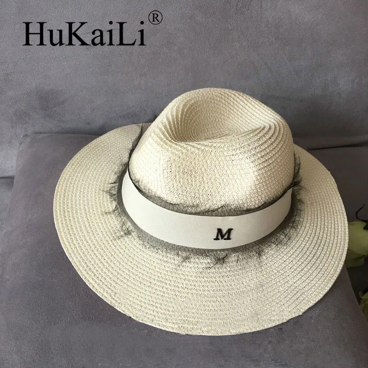 Newblack металлический логотип бутон шелковой лентой сэр соломы затенение шляпа