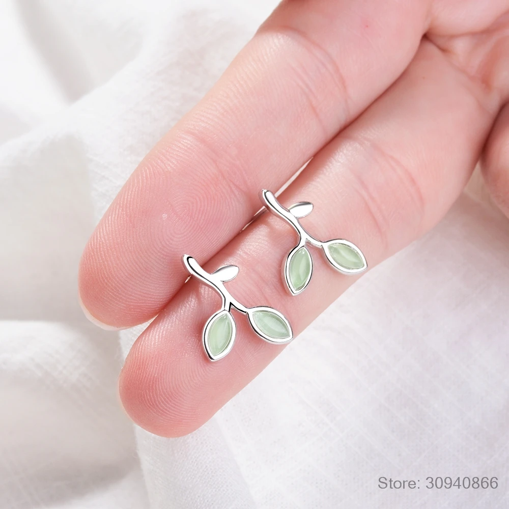 Женские минималистичные серьги-гвоздики из серебра 925 пробы с зелеными опаловыми