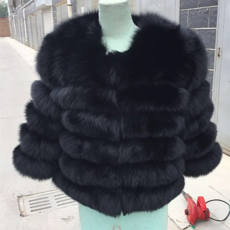Women Warm Real Fox Fur Coat Short Winter Fur Jacket Outerwear Natural Blue Fox Fur Coats for Women