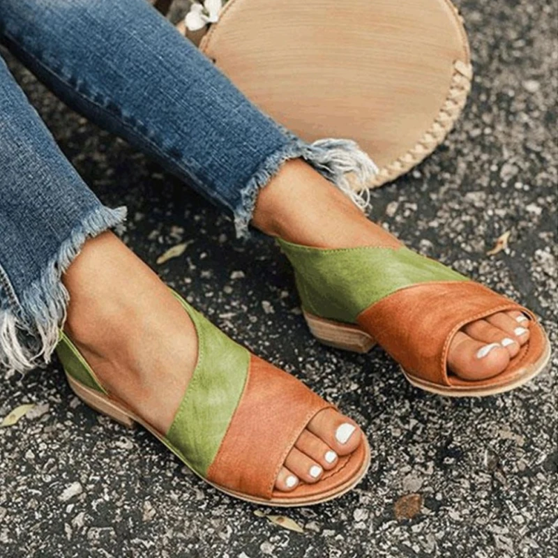 Women Sandals PU Leather Summer Flat Gladiator Causal Shoes Woman Peep Toe Low Heels Sandalias Plus Size E723 | Обувь