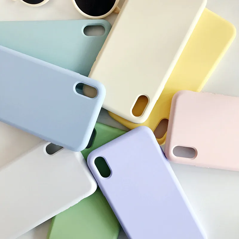 Простой жидкий силиконовый чехол конфетных цветов для iPhone XR Xs Max X R 10 гелевый