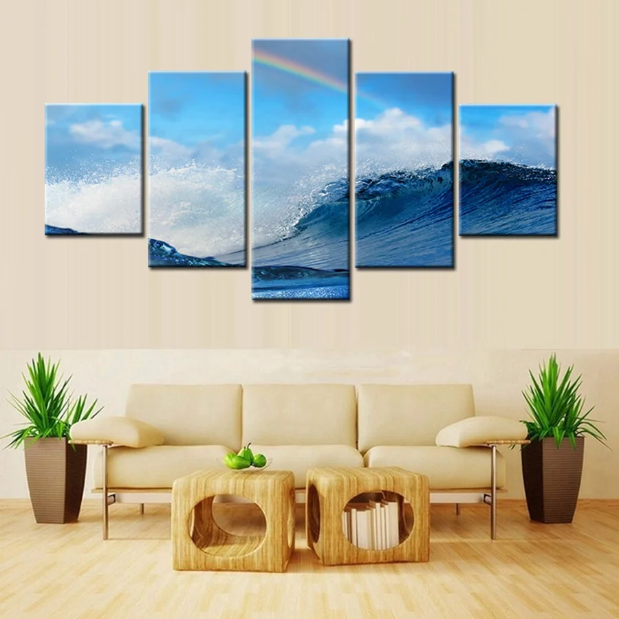 5 панелей Настенный декор плакат морской рев море картина с волнами печати стены