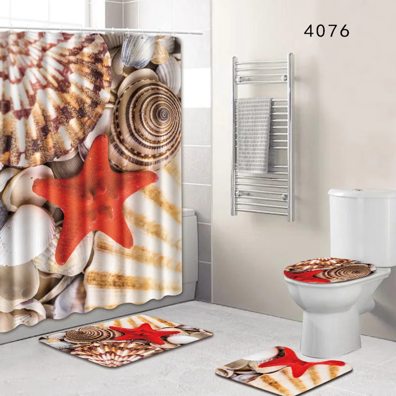 4 шт. коврики для ванной + занавески душа Океанский подводный мир