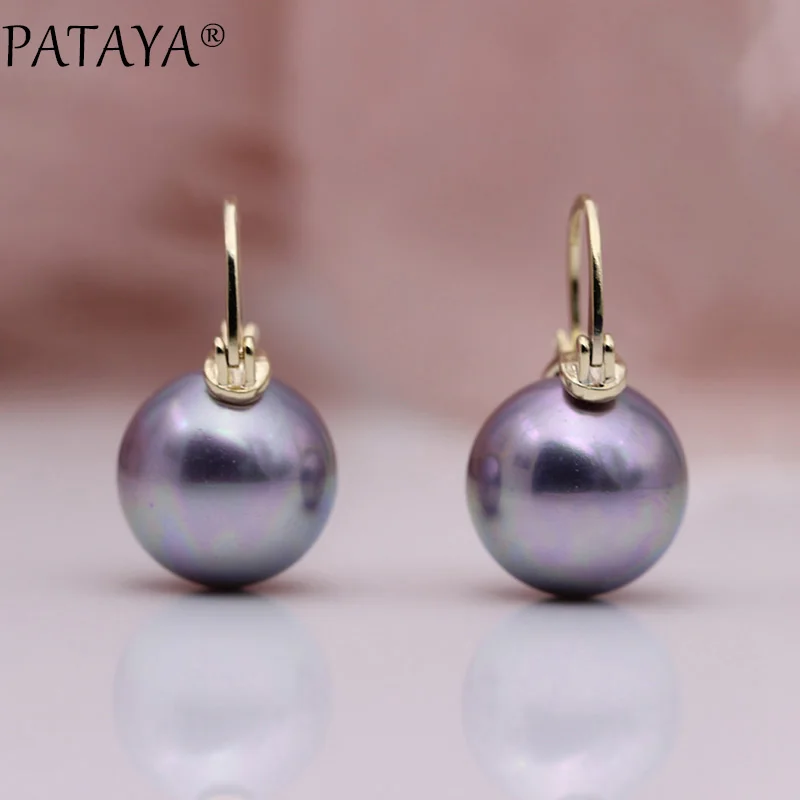 PATAYA, новинка, круглые, имитация жемчуга, длинные серьги, 585, розовое золото, женские вечерние, подарок, хорошее ювелирное изделие, простые серьги-подвески большого размера - Окраска металла: Rose Gold AB