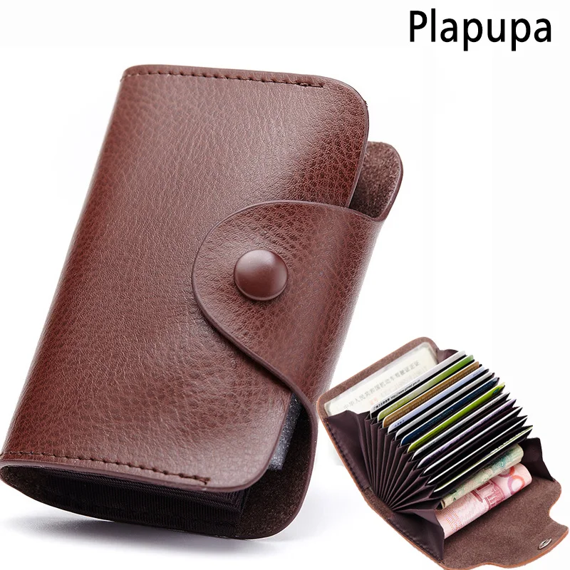 

Genuine Leather Isolated Organ ID Card Holder Fashion Candy Color Bank Credit Card ID Wallet Simple Buckle Bag Custom name logo