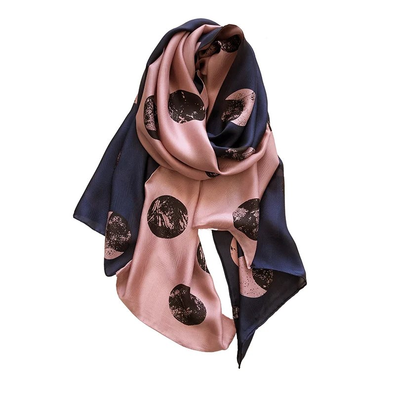 

100%silk twill geometric patterns print women fashion scarf shawl pashmina 60x175cm princess blue spliced nude pink pink color