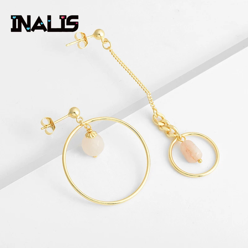 INALIS новый тонкий асимметричные серьги S925 стерлингового серебра Кружок с