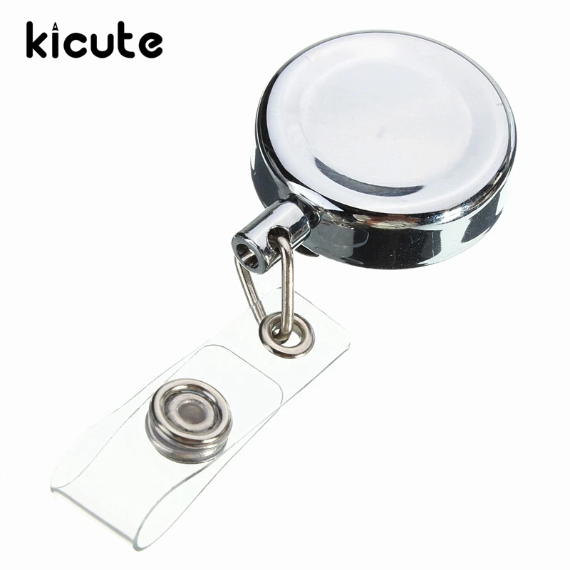 Kicute 1 шт., серебристый металлический выдвижной брелок для ключей, катушка для ID бейджа, талреп, бейдж Для бейджа, держатель для карты, катушка, зажим для ремня