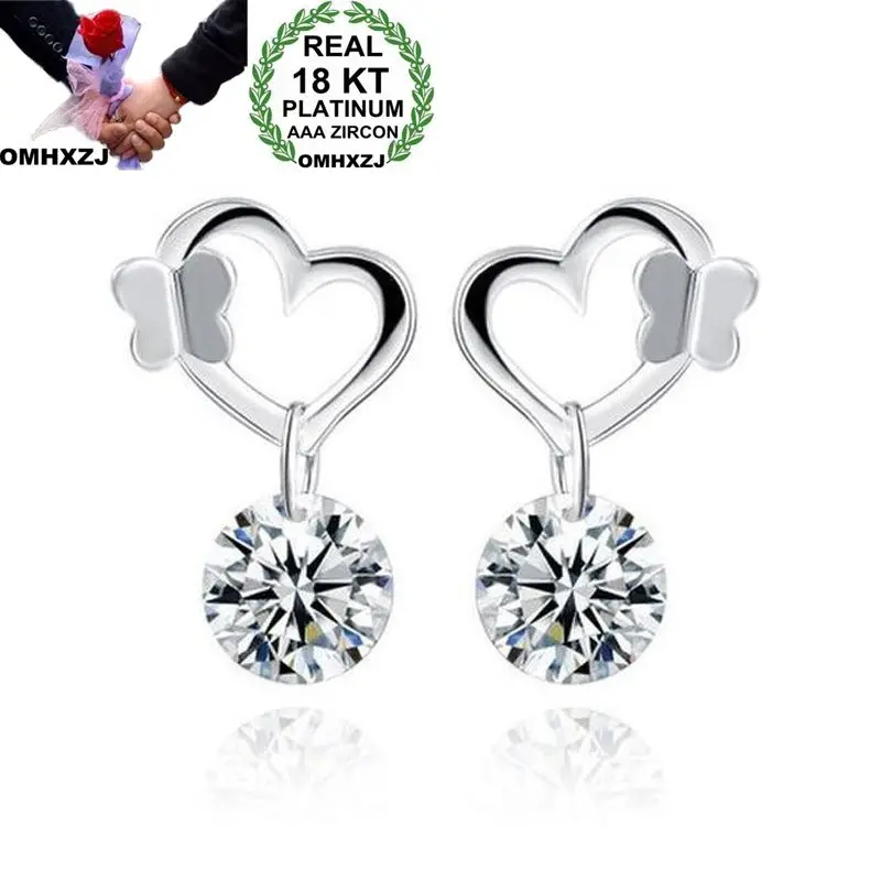 

OMHXZJ Wholesale European Fashion Woman Girl Party Wedding Gift Heart AAA Zircon 18KT White Yellow Rose Gold Stud Earrings EA199