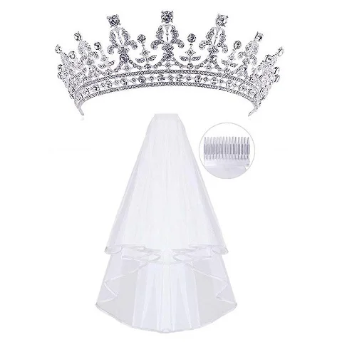 crown veil 1 стразы, тиара, 1 свадебная вуаль с гребнем, корона, тиара, свадебная корона в стиле барокко, Серебряные Кристаллы, головные уборы, свадебные аксессуары - Окраска металла: crown veil