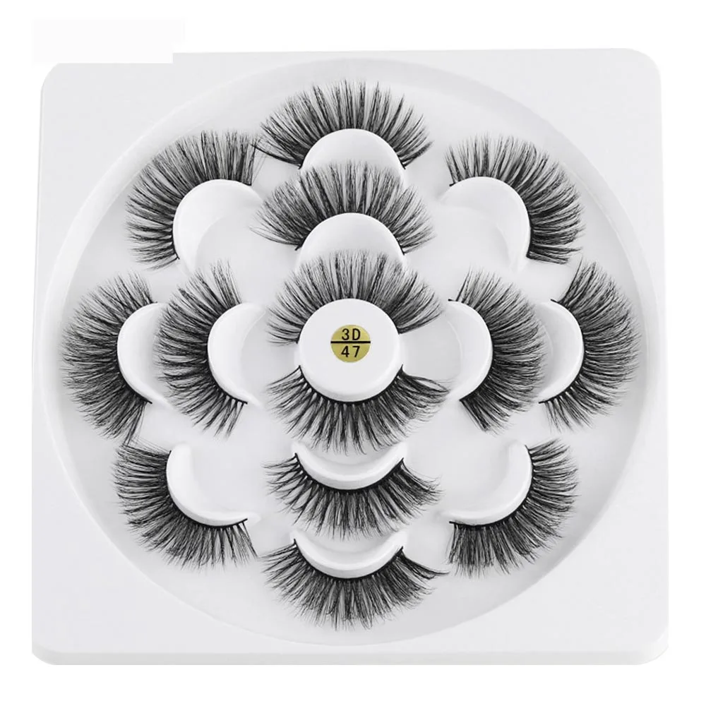 13mm-3D-47 7 Pairs 3D Mink Hair False Eyelashes 25mm Lashes Thick Long Wispy Fluffy Handmade Cruelty-free Mink Eyelash Makeup Tools maquiag - Цвет: 13mm-3D-47