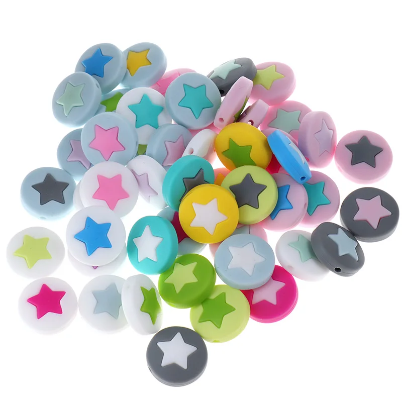 Cuentas de silicona para mordedores de beb&eacute;, cuentas redondas de estrella para morder, regalo de enfermera para ni&ntilde;as, 21MM, 20 piezas-0