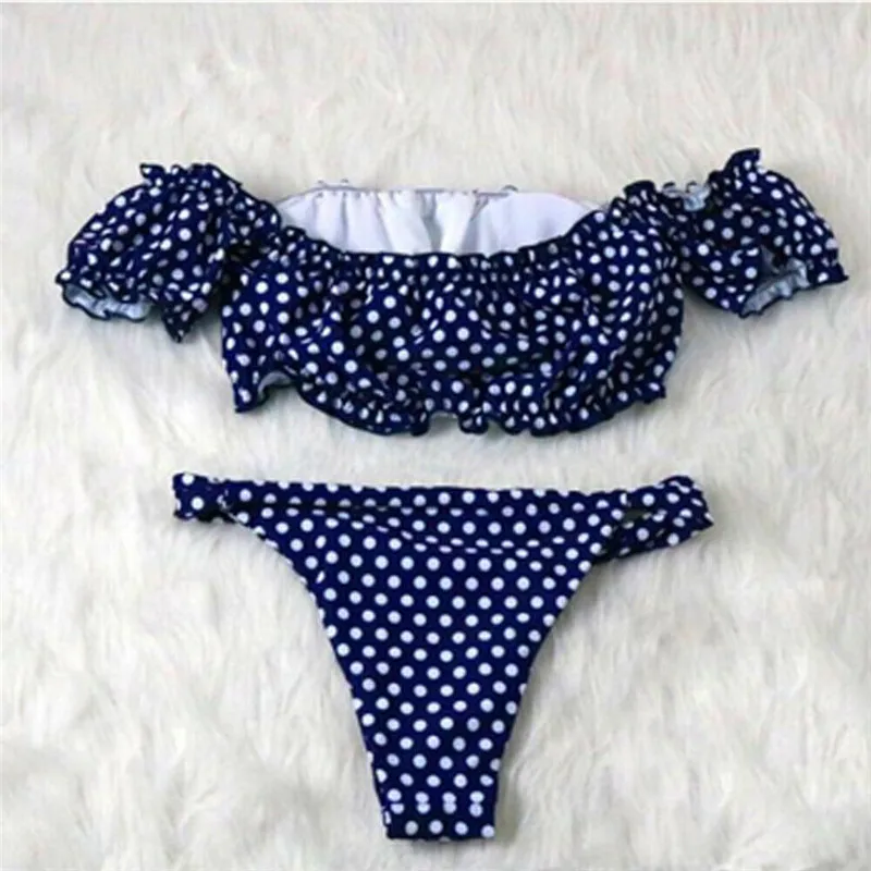 Сексуальный женский купальник с открытыми плечами в горошек пуш-ап подкладкой