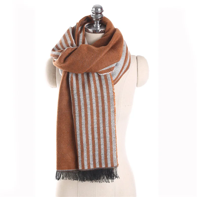 Осень-зима Роскошный кашемир полосы шарф для Для женщин хит Цвет двусторонняя