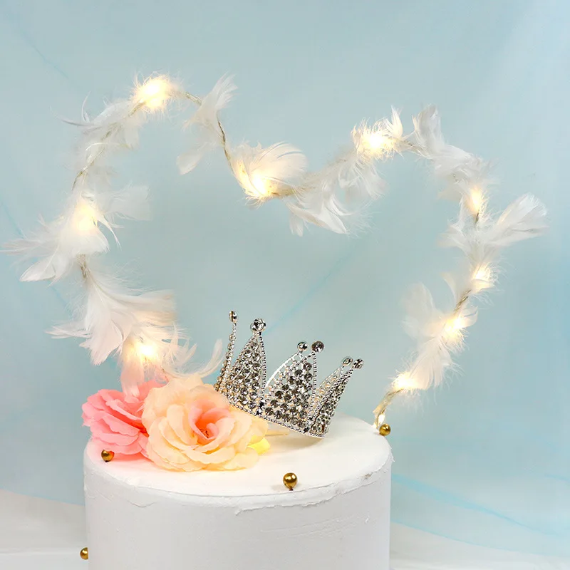 Светильник LED перо Сердце торт топперы флаги капкейки десерт украшение для