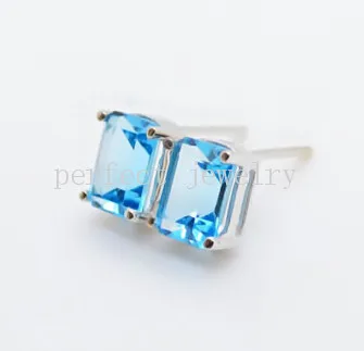 Серьги гвоздики с голубым топазом ювелирные изделия серьги натуральным из