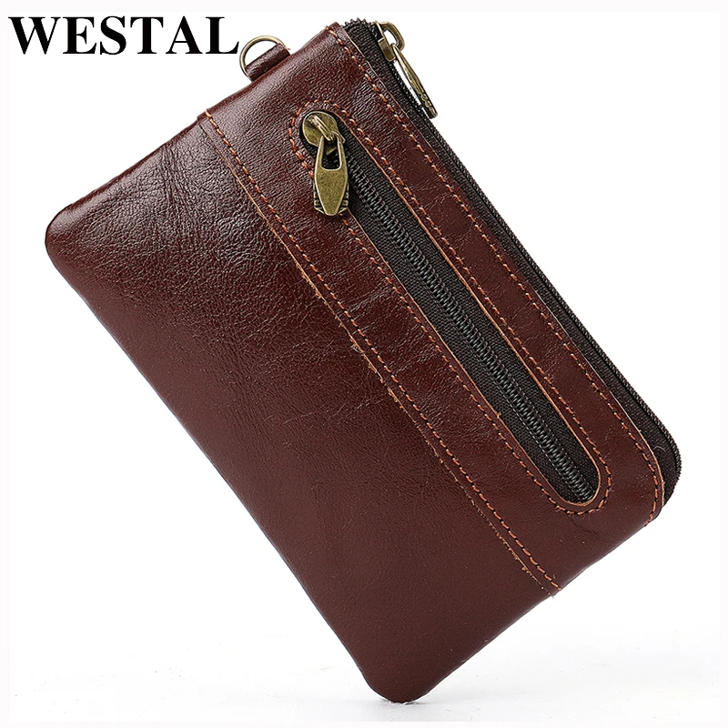 

WESTAL Men's card holder genuien Leather coni purse for men slim wallet casual small card holder Thin Wallets 8118