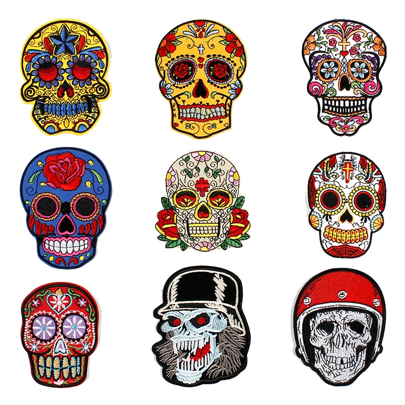 Гладить на 3D череп террор Цветочный Панк Байкер ПВХ эмблема нашивка для