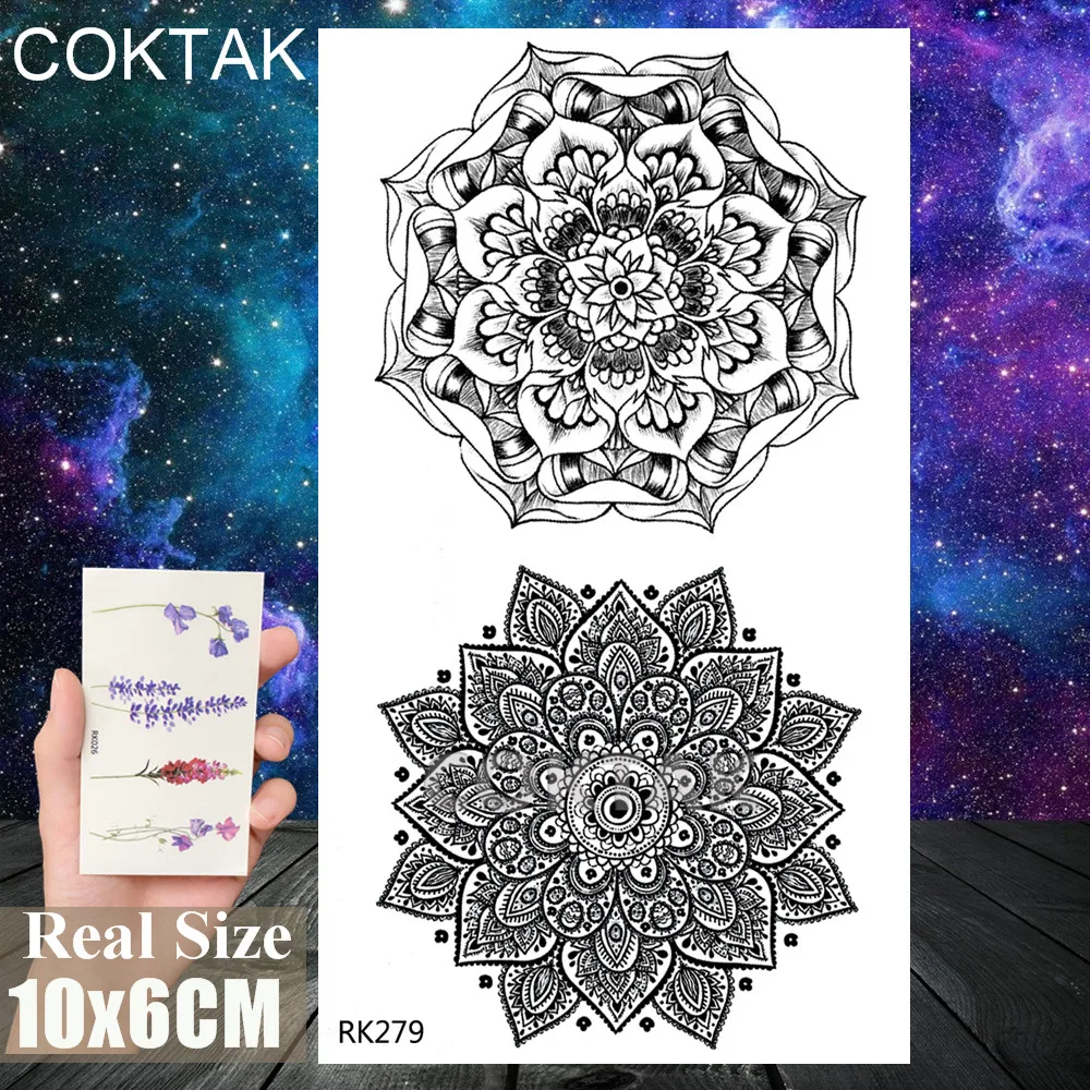 CRK279 Черные временные тату хной наклейки мандала цветок реалистичные моющиеся татуировки Поддельные геометрические боди-арт Грудь татуировки для женщин - Цвет: CRK279