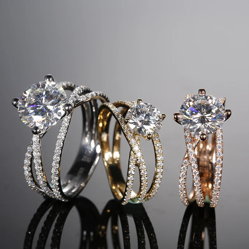 100% 18K 750Au Золотое кольцо Moissanite обручальное d цвет с национальным сертификатом MO