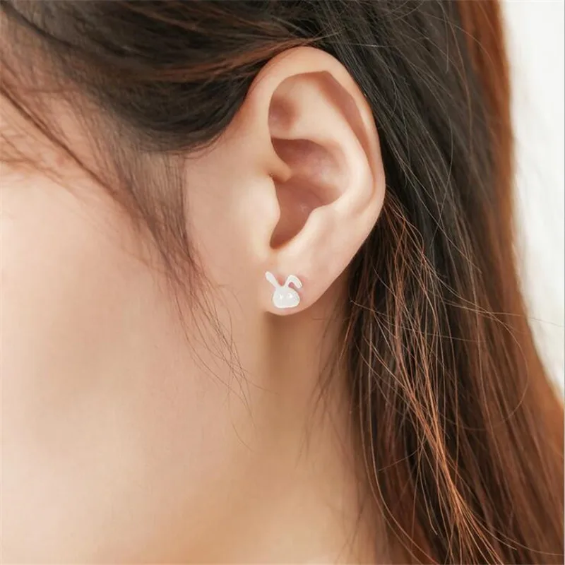 New Simple White Rabbit Silver Plated Jewelry Personality And Lovely Brushed Animal Stud Earrings E260 | Украшения и аксессуары