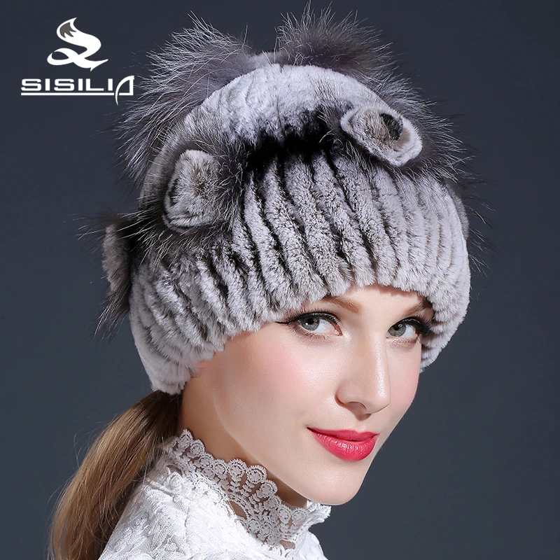 2016 Горячая Распродажа женская зимняя шапка из натурального меха 100% кролика рекс