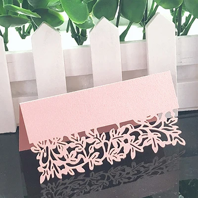 Pink 10 цветов 50 шт. Дерево лист лазерная резка место карты именные карточки на стол Установка сообщений карты украшения для свадьбы и дня рождения вечерние сувениры - Цвет: Pink